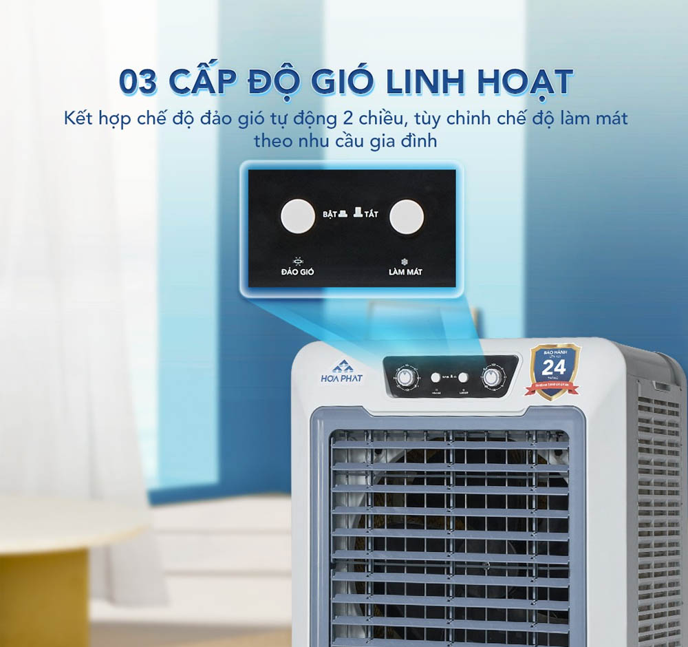 3 cấp độ gió của Máy làm mát không khí Hòa Phát HPCF1-072