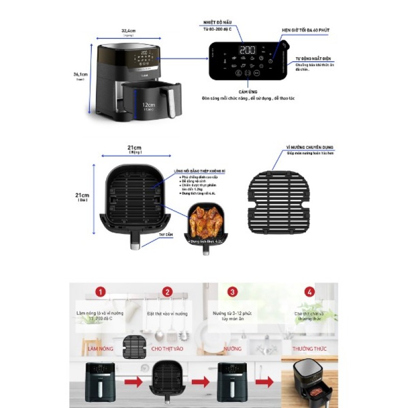 Nồi chiên không dầu Tefal 2in1 Easy Fry & Grill Precision EY505815 Nồi chiên không dầu Tefal 2in1 Easy Fry & Grill Precision EY505815