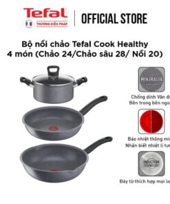 Bộ nồi chảo Tefal Cook Healthy 3pcs (Chảo 24/Chảo sâu 28/ Nồi 20)