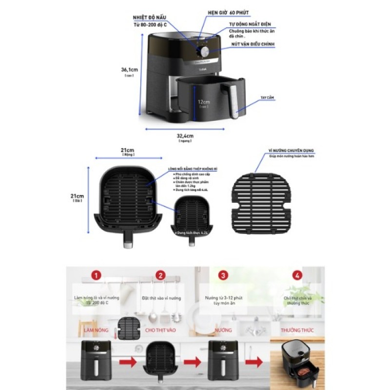 Nồi chiên không dầu Tefal 2in1 Easy Fry & Grill Classis EY501815 Nồi chiên không dầu Tefal 2in1 Easy Fry & Grill Classis EY501815